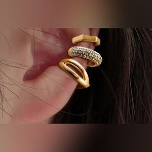 Sexy and elegant three (3) Orbits Gold Cuff Earrings Rhinestone 🔥with gift 🎁